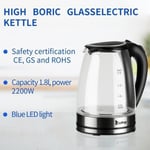 1.8L Electric Glass Electric Clear Blue LED Kettle - 220V - 2000W - UK Plug