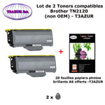 2 Toners compatibles TN2120 pour imprimante Brother HL 2140, 2150N, 2170W + 20f A6 brillants - T3AZUR