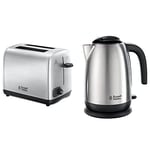 Russell Hobbs 24081 Two Slice Toaster, Brushed Stainless Steel & 23910 Adventure Brushed Stainless Steel Electric Kettle, Open Handle, 3000 W, 1.7 Litre