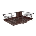 Sweet Home Collection Dish Rack Drainer 3 Piece Set with Drying Board and Utensil Holder, Metal, Plasic, Bronze