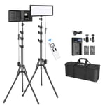 Neewer 2-Pack 2.4G T120 LED Video Light, Dimmable Bi-Color 3200-5600K Panel Light with Reverse Fold 150cm Light Stand/Battery/Charger/Bag, Video Lighting Kit for YouTube Studio Photography Live-Stream