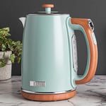 Haden Dorchester Variable Temperature Kettle - 3000w Rapid Boil, Wood Effect Finish, 1.7litre - Green Stainless Steel Kettle - Overheat Protection - Digital Display