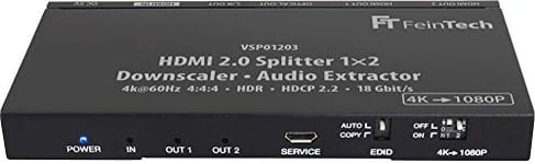 FeinTech VSP01203 Répartiteur HDMI 2.0 Splitter 1 x 2 Audio Extracteur Toslink Down-Scaler 4K 60Hz HDR