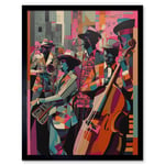 New Orleans Jazz Festival Musicians Warming Up in the City Street Abstract Modern Painting Art Print Framed Poster Wall Decor 12x16 inch