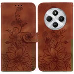 För Xiaomi Redmi 14C Fodral Ställ Plånboksfodral Blommönster - Brun Brun