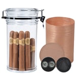 CIGAROL Acrylic Cigar Humidor Jar with LED Hygrometer Cigar Jar with Cedar Wood Cigar Storage Container with Humidifier Hold 20 Cigars Transparent airtight Cigar Canister