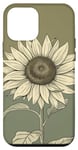 iPhone 12 mini Aesthetic Sunflower Line Art Minimalistic Sage Green Case