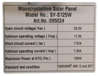Monocrystalline Solcellspanel kit 125W