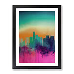Paint Drip City Skyline No.4 Abstract Framed Print for Living Room Bedroom Home Office Décor, Wall Art Picture Ready to Hang, Black A2 Frame (62 x 45 cm)
