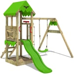 Fatmoose - Aire de jeux Portique bois FriendlyFrenzy avec balançoire et toboggan Maison enfant exterieur avec bac à sable, échelle d'escalade &