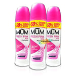 3x Mum Roll On Fresh Pink Rose 48H Anti Perspirant Deodorant 75ml Alcohol Free