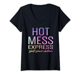 Womens Funny Hot Mess Express Hot Mama Life Shit Show Sarcastic V-Neck T-Shirt