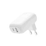 Belkin BoostCharge Chargeur USB Double Port (42 W, USB-C, USB-A, Chargeur Rapide iPhone 15, 15 Plus, 15 Pro, 15 Pro Max, 14, 13, Samsung Galaxy S24, S23, Plus, Ultra, iPad, AirPods, etc., Blanc)