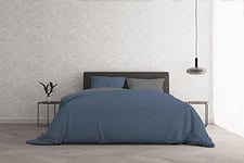 Italian Bed Linen Beauty Plus Fine 50 Den Mat de Couleur Unie 1 Paire Parure Housse de Couette Natural Color, Lin Coton, Air Force/Gris foncé, 2 Places