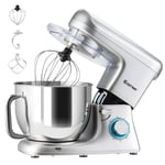 COSTWAY Stand Mixer, 1400W Food Mixers with 7L Stainless Steel Bowl, Dough Hook, Whisk & Beater, 6 Speeds Kitchen Electric Mixing Machine (Sliver)