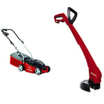 Einhell 3400192 GE-EM 1233 Electric Lawn Mower | 33cm Cutting Width, 30L Grass Box, 5 Cutting Height Levels & 3402050 GC-ET 3023 Electric Strimmer, Red, 25.5 cm*102.5 cm*31.0 cm