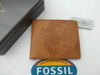 FOSSIL RFID Protected Wallet LUKE Bi-fold Saddle Leather Wallets in Tin RRP£49