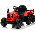 Voiture électrique pour enfants, tracteur, avec remorque, télécommande, rouge, 128x59x54cm