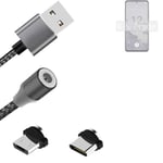 Magnetic charging cable for Nokia X30 5G with USB type C and Micro-USB connector