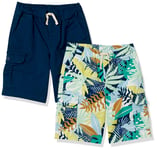 Amazon Essentials Cargo Shorts, Lot de 2-Bleu Marine/Tropical, 4-5 Ans