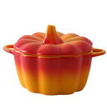 DOITOOL Pumpkin Soup Bnowl Ceramic Soup Bowl with Handles Mini Casserole Dish with Lid for Serving Pot Pie Chili Beef Stew Cereal