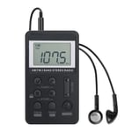 Mini Pocket Radio med Hörlurar USB Uppladdningsbar AM/FM Full Band Portable Radio