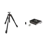 Manfrotto MT055XPRO3, 055 Aluminium 3 Section Tripod, Black & 200PL, Quick Release Plate with 1/4 Inch Screw, Compatible with DSLR, Compact System Camera, Mirrorless, Multi-Colour