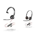 Plantronics - Blackwire 3310 USB-A (Poly) - Wired, Single Ear (Mono) Headset with Boom Mic - USB-A & Blackwire 3220 USB-A Wired Headset - Dual Ear (Stereo) with Boom Mic