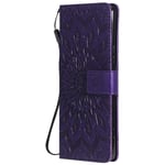 KKEIKO Sony Xperia 1 ii Case, Sony Xperia 1 ii Flip Leather Wallet Case Notebook Style, Sun Flower Design Shockproof Cover for Sony Xperia 1 ii - Purple