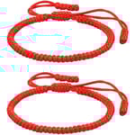 2 st handgjorda buddhistiska armband, tibetanskt justerbart vävt rep-armband, lycka till handgjord justerbar vänskap Red