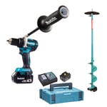 Makita skrutrekker DDF484STX5 18V + Ice drill med 1 x 5,0 Ah batteri og lader i MAKPAC