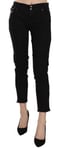 GALLIANO Jeans Black Mid Waist Cropped Cut Hem Denim Casual Pants W24