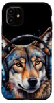 iPhone 11 Wolf Headphones Music Colorful Animal Art Print Graphic Case
