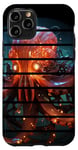 Coque pour iPhone 11 Pro Cercle rétro orange pieuvre yeux lumineux créature de la mer profonde