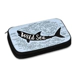 Free Shark Silhouette Illustration With Typography Organizer Bag Universal Travel Electronics Organizer Office Home Portable Electronics Accessories Cases for Cable, Charger, Phone, USB, SD Card Storage bag 9.4×6.7 inch