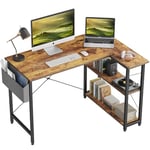 CubiCubi Bureau avec étagères, petit bureau d'angle en forme de L avec compartiments de rangement, bureau pour bureau à domicile, table de jeu, 120 cm, marron clair