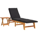 Helloshop26 - Transat chaise longue bain de soleil lit de jardin terrasse meuble d'extérieur avec table résine tressée et bois massif d'acacia - Bois