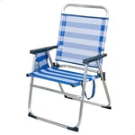 AKTIVE Beach - Chaise de Plage Pliante Fixe, avec Accoudoirs Ergonomiques, Protections Anti-Renversement et Poignée de Transport, Aluminium et Textilène, 48 x 50 x 88 cm, Bleu et Blanc