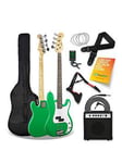 Full Size Bass Guitar Ultimate Kit With 15W Amp - 6 Months Free Lessons - Green