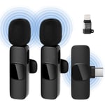 Trådlösa mikrofoner för iPhone iPad, Clip-on Lapel Lavalier Bluetooth-mikrofon för videoinspelning, PC, bärbar dator, livestreaming (iOS och USB-C/2 mikrofoner)