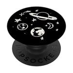 PopSockets Whimsical Space Doodle Planets Moon Stars Black and White PopSockets PopGrip: Swappable Grip for Phones & Tablets