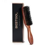 BESTOOL Brosse à cheveux en poils de sanglier pour femme homme et enfant à démêler et coiffer, naturels pour cheveux fins, brosse à barbe, manche en noyer noir (Rouge-marron)