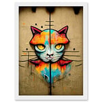 Doppelganger33 LTD Vibrant Symmetrical Street Art Mural Graffiti Cat Artwork Framed Wall Art Print A4