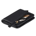 Dam liten kompakt bifold lyxig äkta läder fickplånbok dam mini plånbok med ID-fönster  （svart）