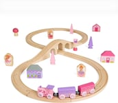 Bigjigs Rail Fairy Figure of Eight Train Set - 35 Piece Pink Wooden Railway, Toy