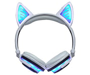LKJH Wireless Bluetooth Earphone Foldable Flashing Cat Ear Children Headphones Gaming Headset With LED Light (Color : White)