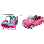Barbie Glam Convertible Sports, Toy Vehicle for Doll, Pink Car, DVX59 - Amazon Exclusive & Helicopter, Pink and Blue with Spinning Rotor, for 3 to 7 Year Olds​ - Amazon Exclusive