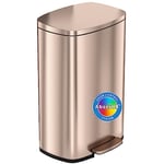 iTouchless SoftStep 50 Litre Kitchen Step Dustbin with Odour Filter, Rose Gold Stainless Steel Pedal Waste Bin for Home, Office, Business, Silent and Gentle Lid Open and Close