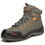 PAQOZKC Steel Toe Cap Trainers Mens Waterproof Safety Ankle Boots Women Winter Anti Slip Outdoor Trekking Hiking Walking Shoes (608/green/44)