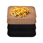 Tower TLINER3 Pack of 4 Reusable Rectangular Air Fryer Liners, Suitable for Most 9 Litre Dual Basket Air Fryers Including Ninja, Non-Stick, Dishwasher Safe, Gold & Black